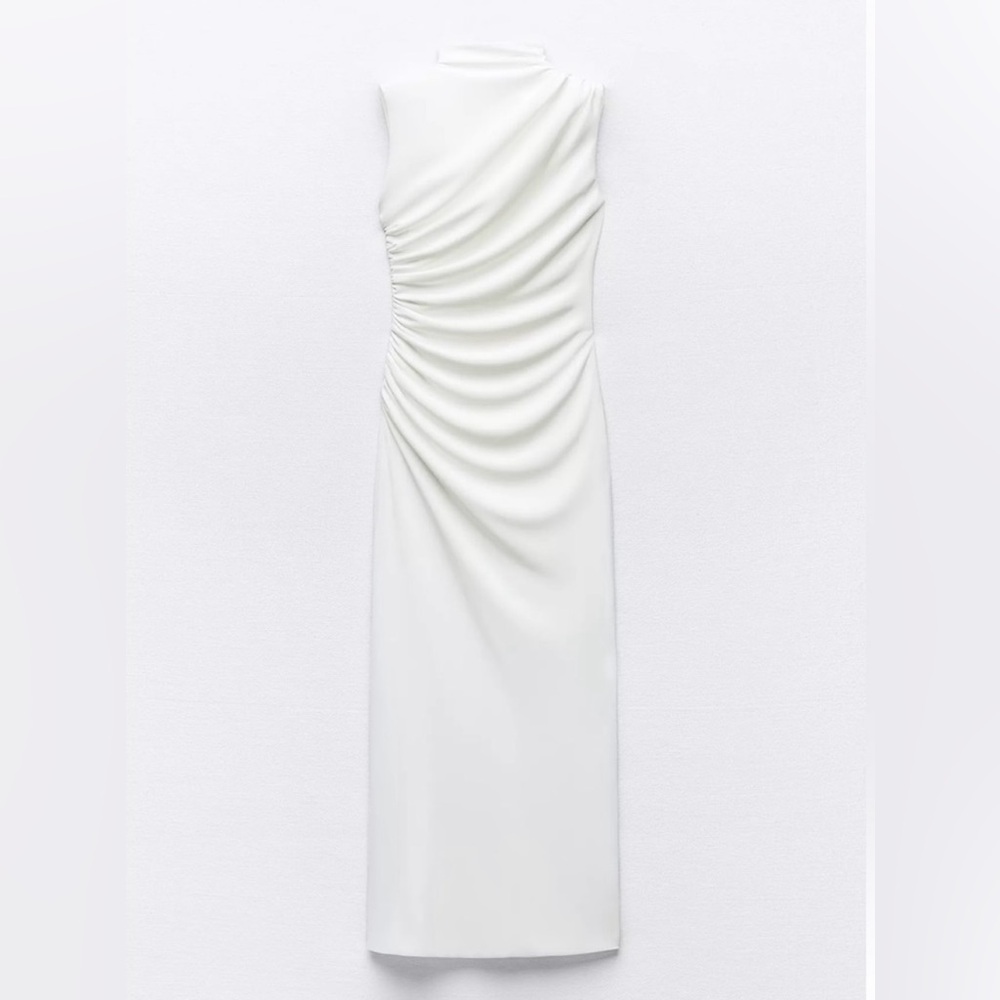 NWT Zara White Maxi Dress w Ruched Detail - Bridal/Bachelorette/Bride/Honeymoon